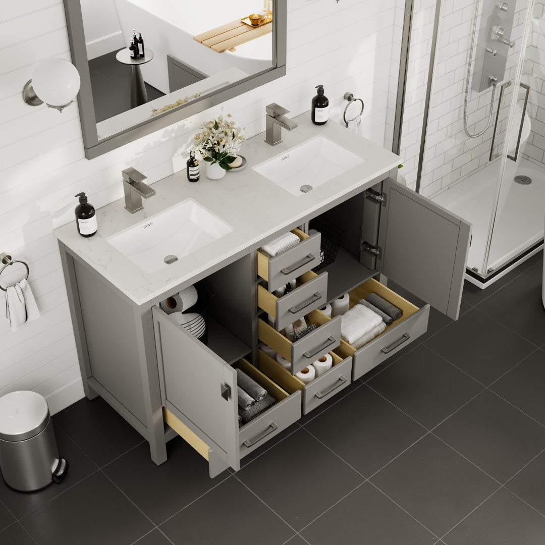 London 48 in. Gray Double Sink  Bath Vanity with Carrara Quartz Top and Undermount Porcelain Sinks