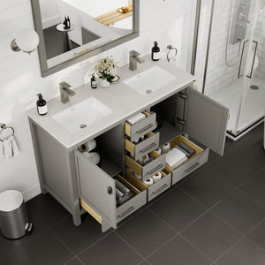 London 48 in. Gray Double Sink  Bath Vanity with Carrara Quartz Top and Undermount Porcelain Sinks