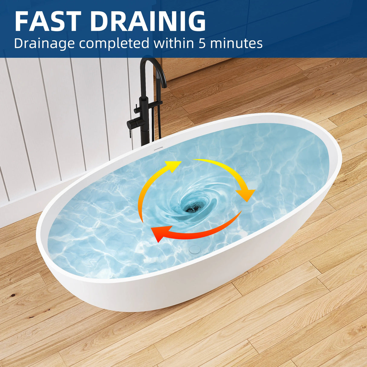 New England Home Goods Fuji 61" Freestanding Tub in White - Stone Resin Solid Surface