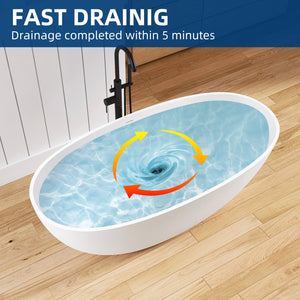 New England Home Goods Fuji 61" Freestanding Tub in White - Stone Resin Solid Surface