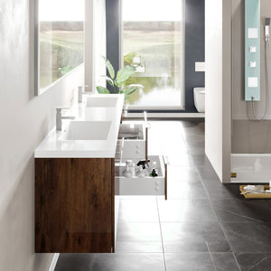 Lumina 84 in. Rosewood Wall Mount Double Sink  Bath Vanity with Acrylic Top and Integrated Sinks