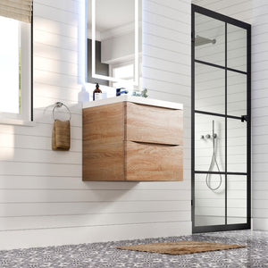 Smile 24 in. White Oak Wall Mount Single Sink Bath Vanity with Acrylic Top and Integrated Sink