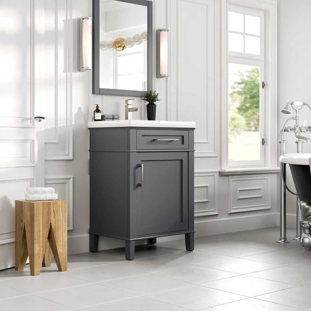 Garci 24 in. Dark Gray Single Sink Bath Vanity with Porcelain Top and Integrated Sink