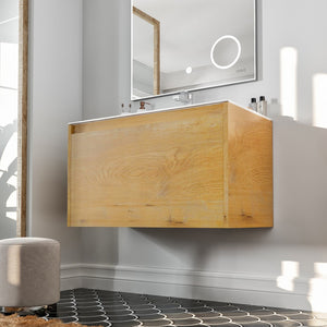 Madeira 36 in. Oak Wall Mount Single Sink Bath Vanity with Acrylic Top and Integrated Sink