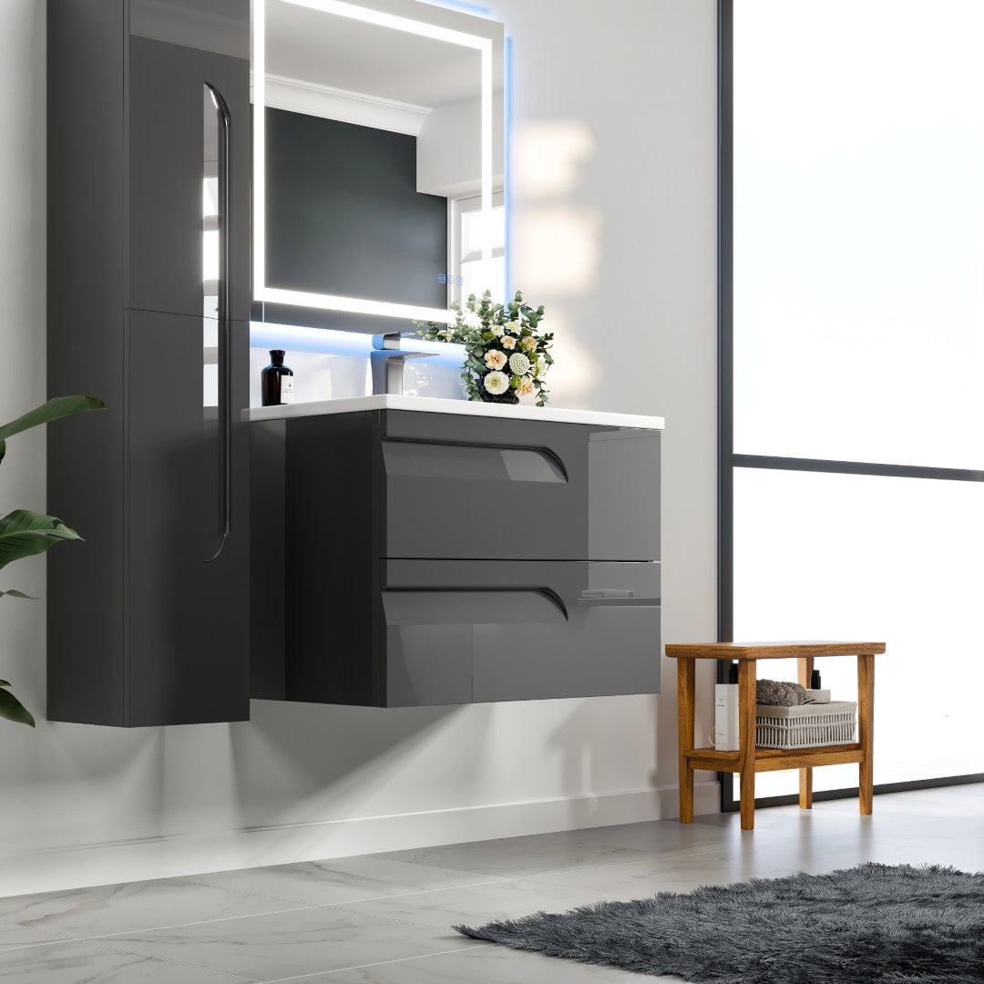 Joy 32 in. Gray Wall Mount Single Sink Bath Vanity with Porcelain Top and Integrated Sink