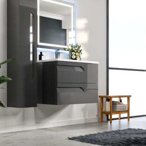 Joy 32 in. Gray Wall Mount Single Sink Bath Vanity with Porcelain Top and Integrated Sink