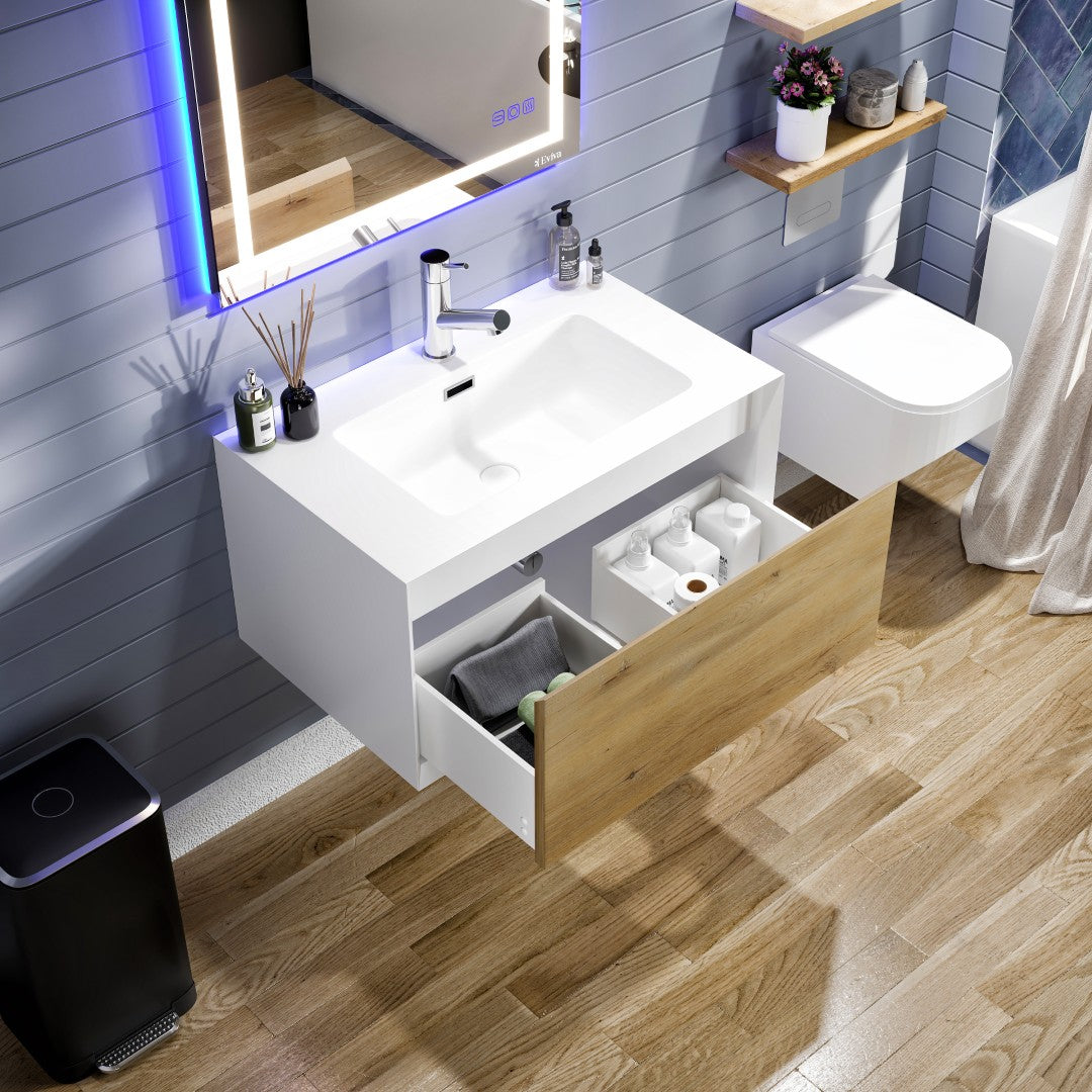 Venice 36 in. Oak Wall Mount Single Sink Bath Vanity with Acrylic Top and Integrated Sink