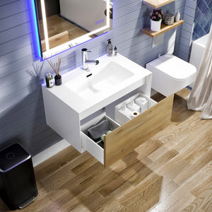 Venice 36 in. Oak Wall Mount Single Sink Bath Vanity with Acrylic Top and Integrated Sink