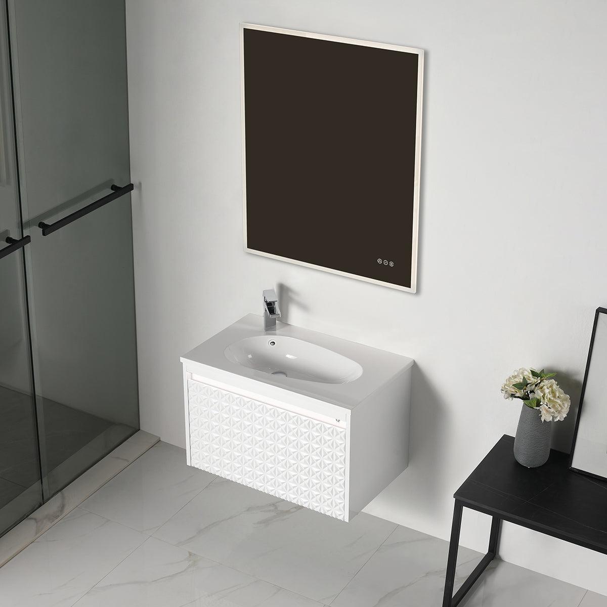 Blossom Thun 30″ Vanity with Droplet-Shaped Basin - LED Illuminated & 3D Diamond Pattern Design