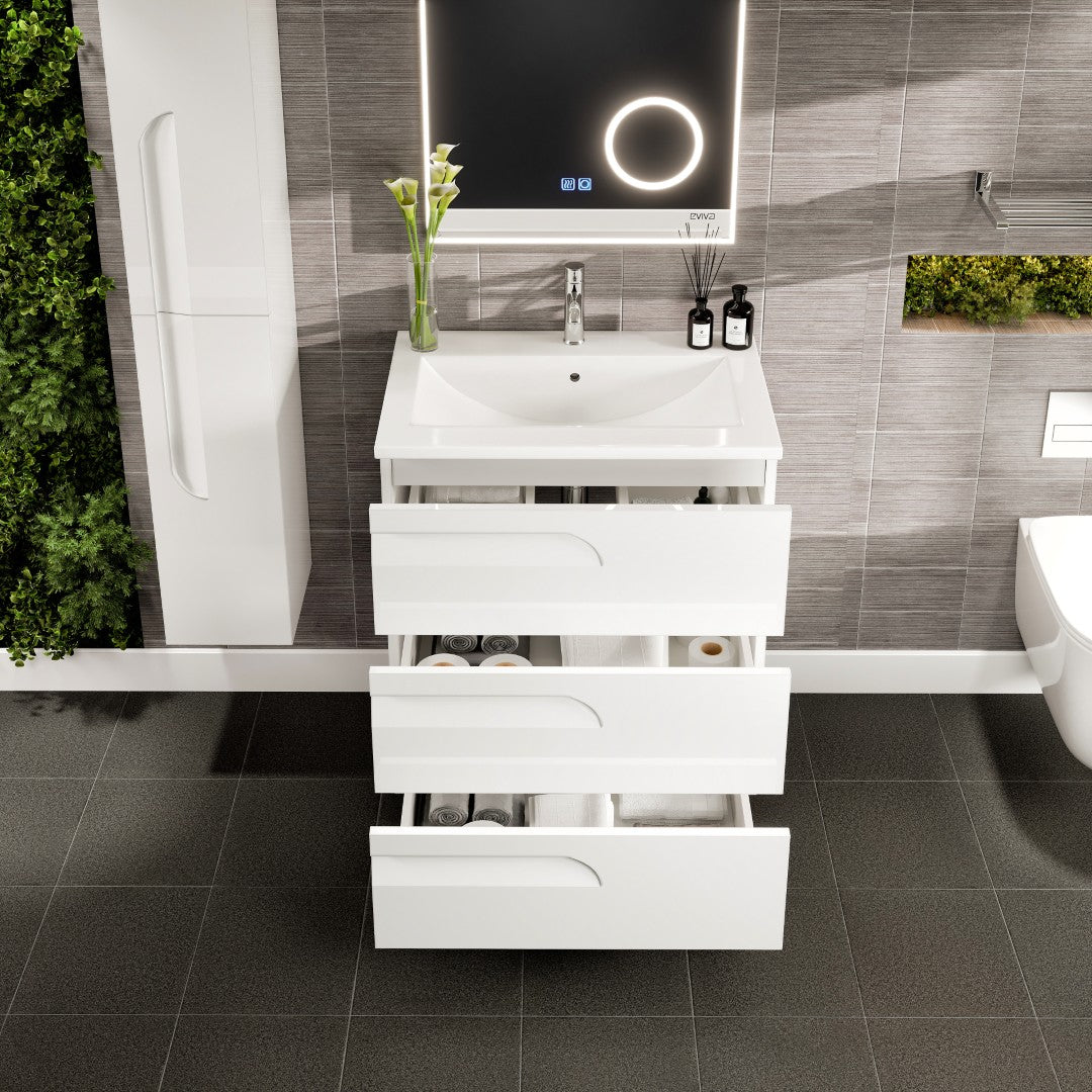 Joy 28 in. White Single Sink Bath Vanity with Porcelain Top and Integrated Sink