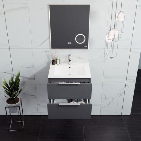 Galsaky 24 in. Gray Wall Mount Single Sink Bath Vanity with Porcelain Top and Integrated Sink