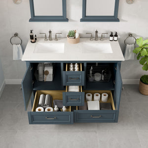 Britney 48 in. Ash Blue Double Sink  Bath Vanity with Carrara Quartz Top and Undermount Porcelain Sinks