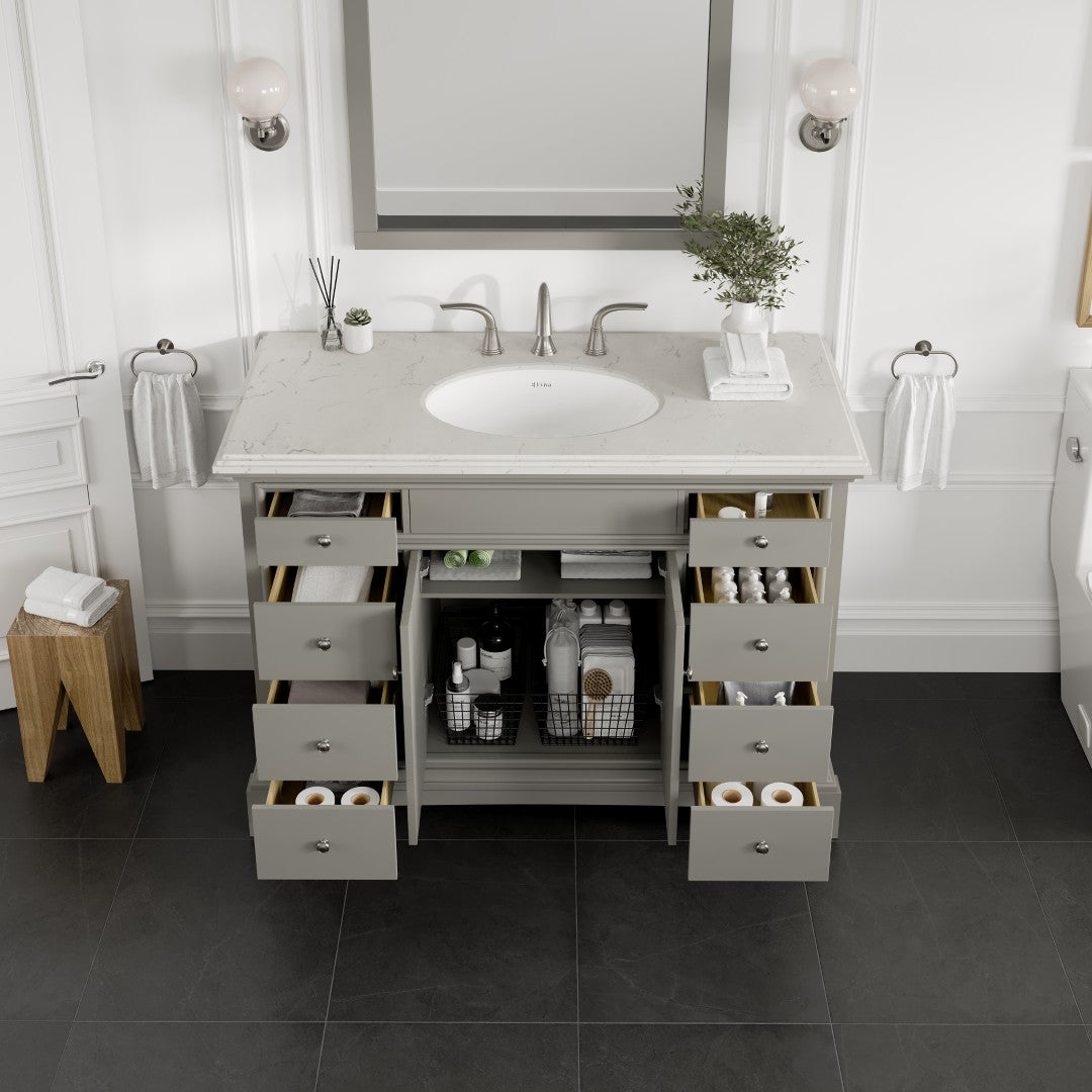 Elite Stamford 42 in. Gray Single Sink Bath Vanity with Carrara Quartz Top and Undermount Porcelain Sink