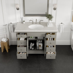 Elite Stamford 42 in. Gray Single Sink Bath Vanity with Carrara Quartz Top and Undermount Porcelain Sink