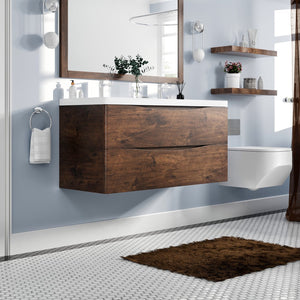 Smile 48 in. Rosewood Wall Mount Double Sink  Bath Vanity with Acrylic Top and Integrated Sinks