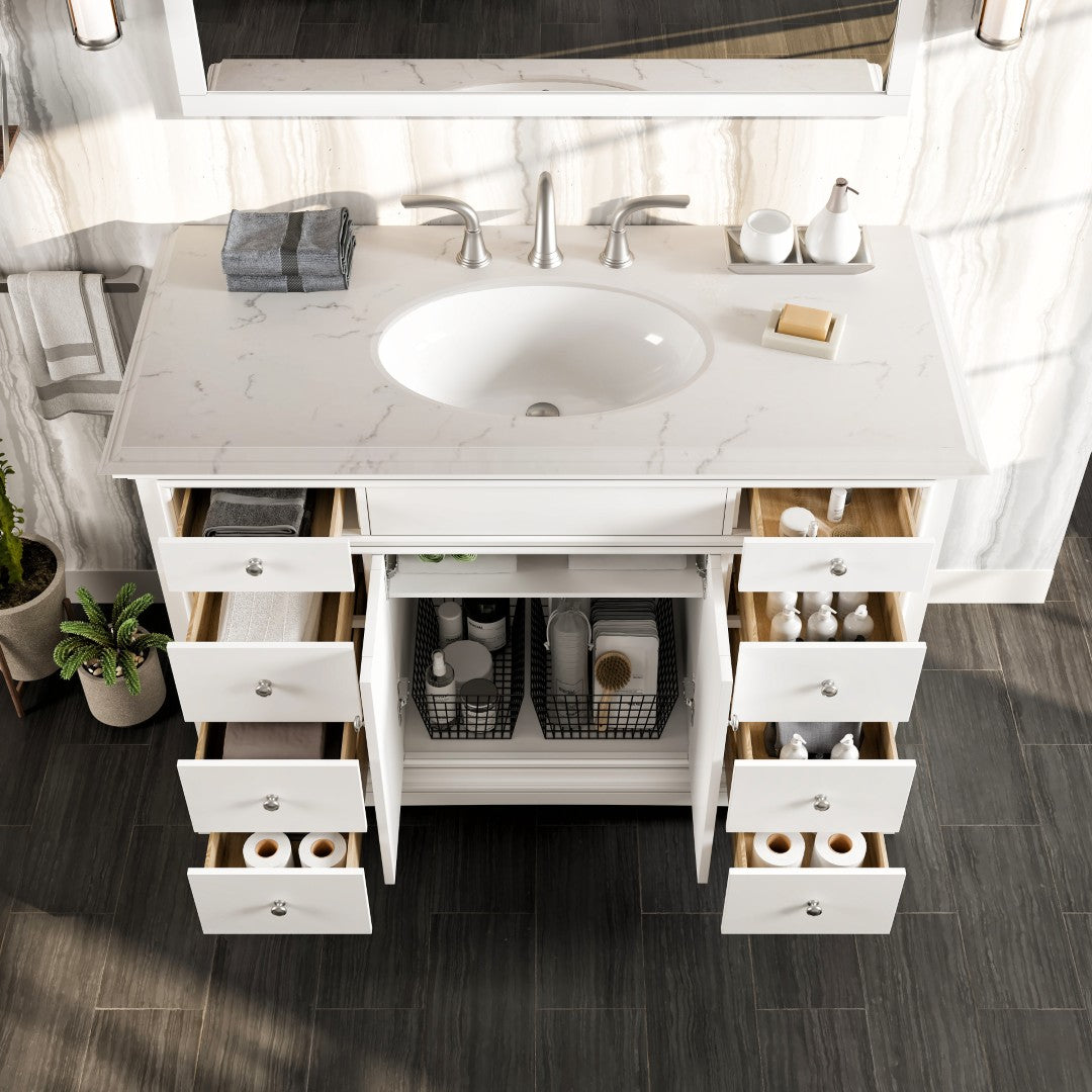 Elite Stamford 42 in. White Single Sink Bath Vanity with Carrara Quartz Top and Undermount Porcelain Sink