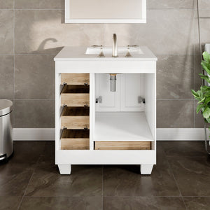 Acclaim 28 in. White Single Sink Bath Vanity with Carrara Quartz Top and Undermount Porcelain Sink