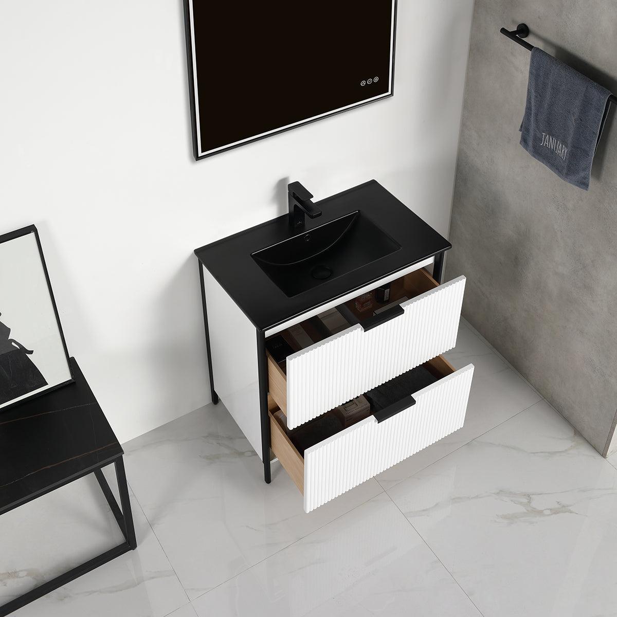 Zurich 30" Vanity – Glossy White & Metal Grey with Soft-Close Drawers & Ample Storage