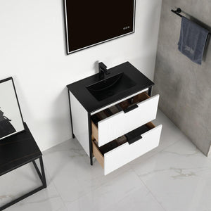 Zurich 30" Vanity – Glossy White & Metal Grey with Soft-Close Drawers & Ample Storage