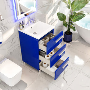 Deluxe 20 in. Blue Single Sink Bath Vanity with Porcelain Top and Integrated Sink
