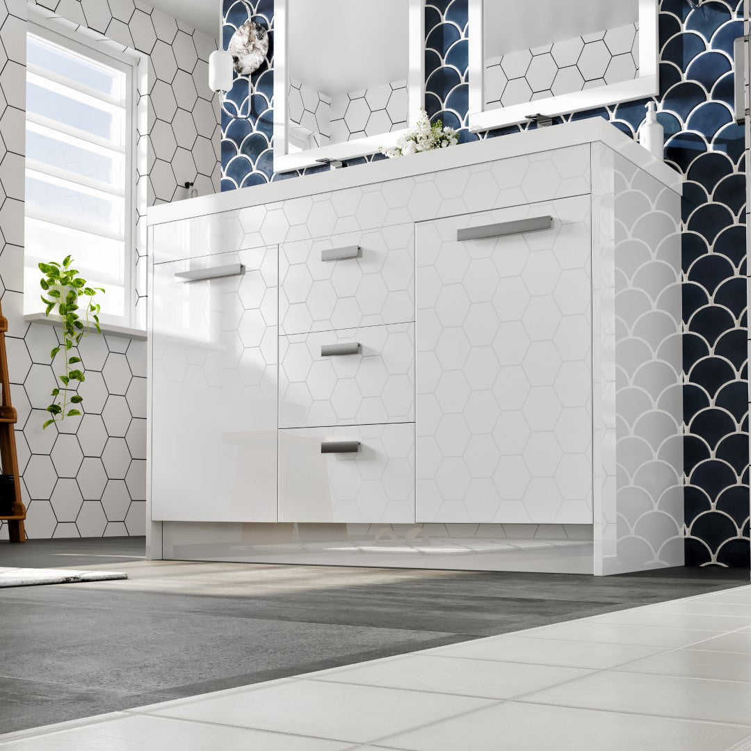 Lugano 48 in. White Double Sink  Bath Vanity with Acrylic Top and Integrated Sinks