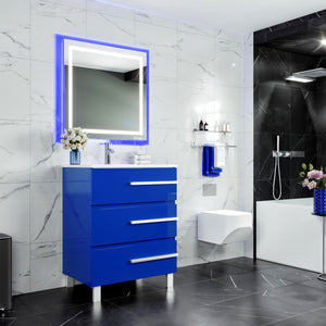 Deluxe 32 in. Blue Single Sink Bath Vanity with Porcelain Top and Integrated Sink
