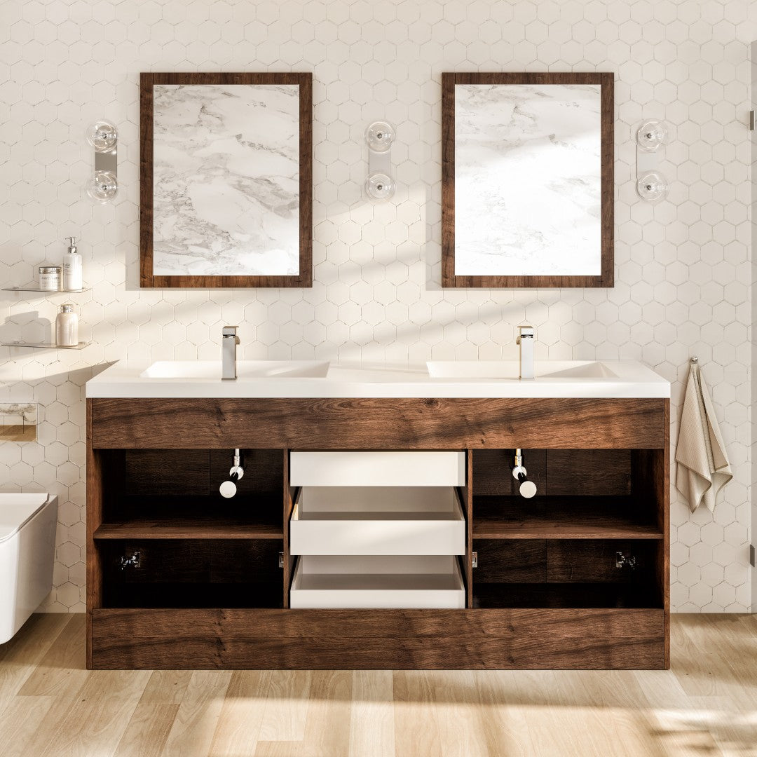 Lugano 72 in. Rosewood Double Sink  Bath Vanity with Acrylic Top and Integrated Sinks