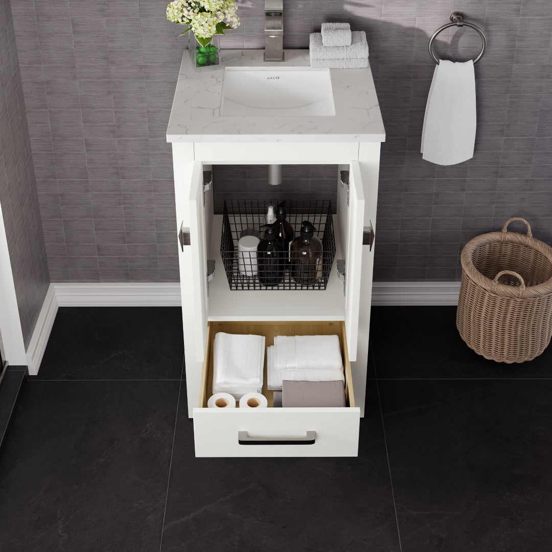 London 24 in. White Single Sink Bath Vanity with Carrara Quartz Top and Undermount Porcelain Sink