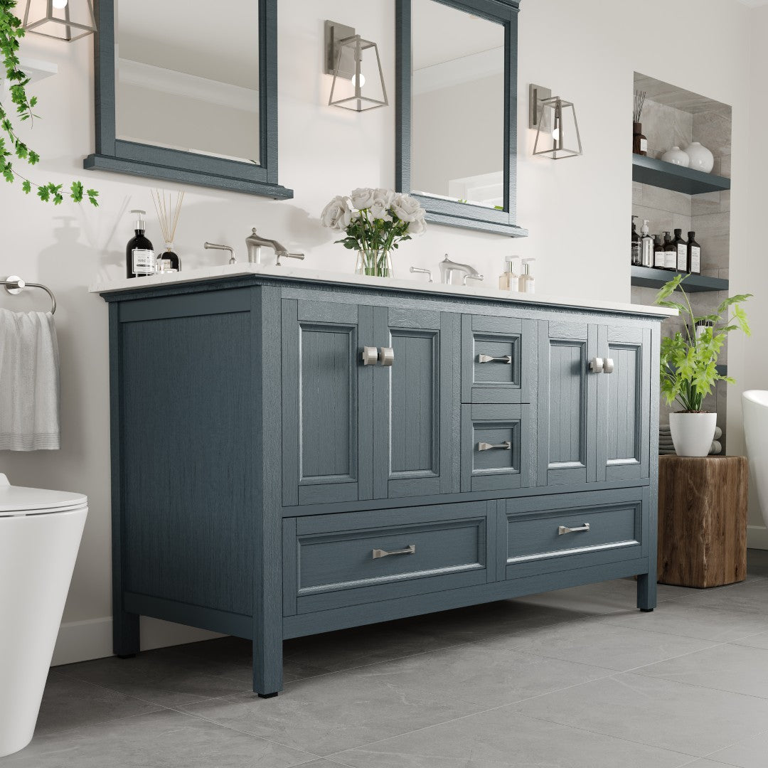 Britney 72 in. Ash Blue Double Sink  Bath Vanity with Carrara Quartz Top and Undermount Porcelain Sinks
