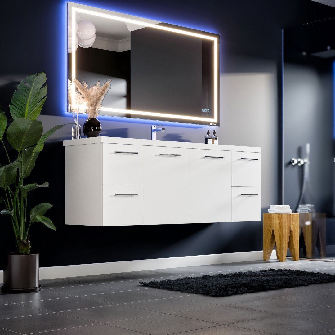 Axel 59 in. White Wall Mount Single Sink Bath Vanity with Acrylic Top and Integrated Sink
