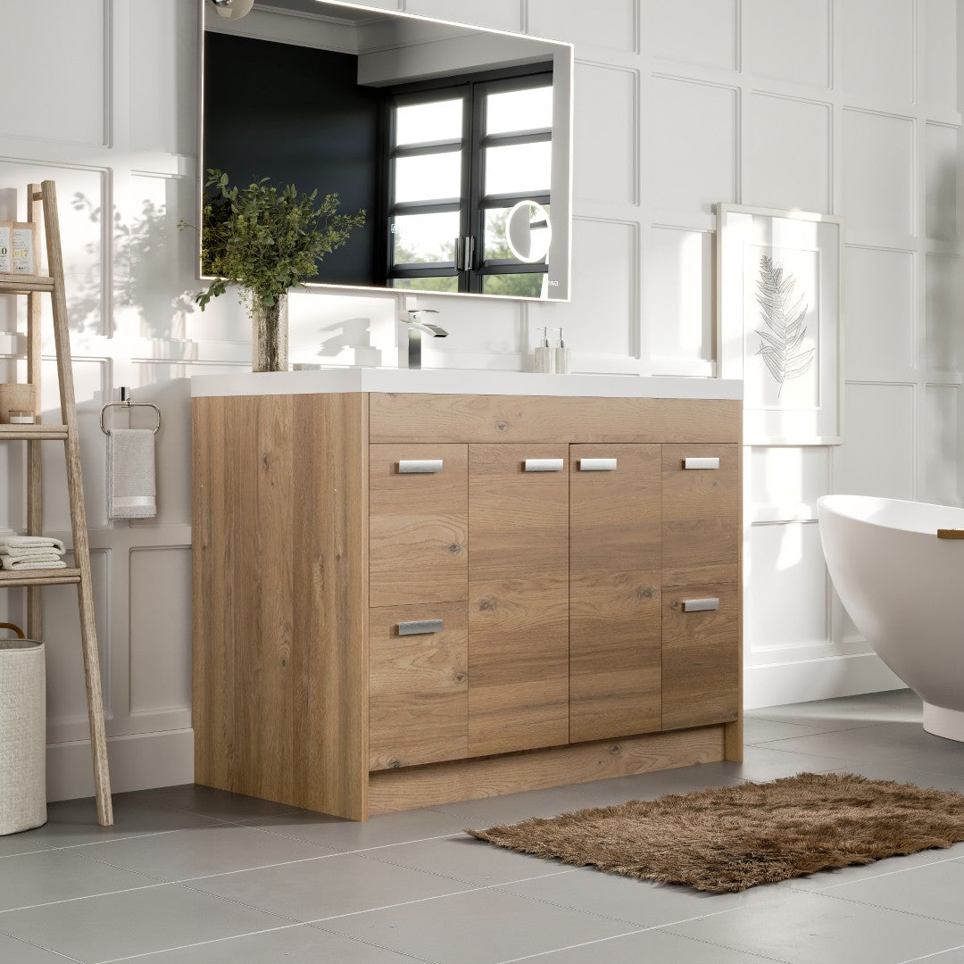 Lugano 42 in. Natural Oak Single Sink Bath Vanity with Acrylic Top and Integrated Sink