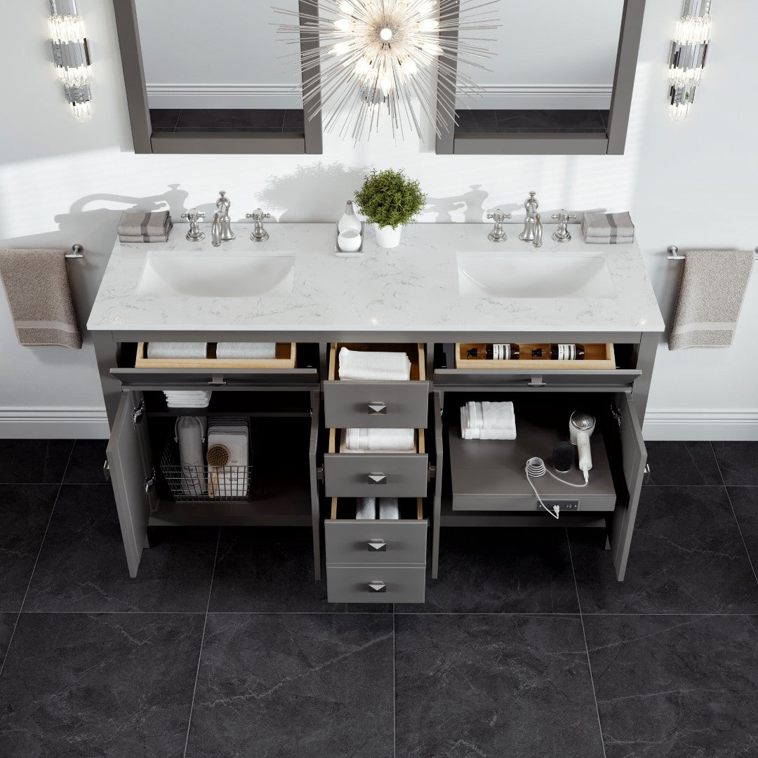Artemis 72 in. Gray Double Sink  Bath Vanity with Engineered Top and Undermount Porcelain Sinks