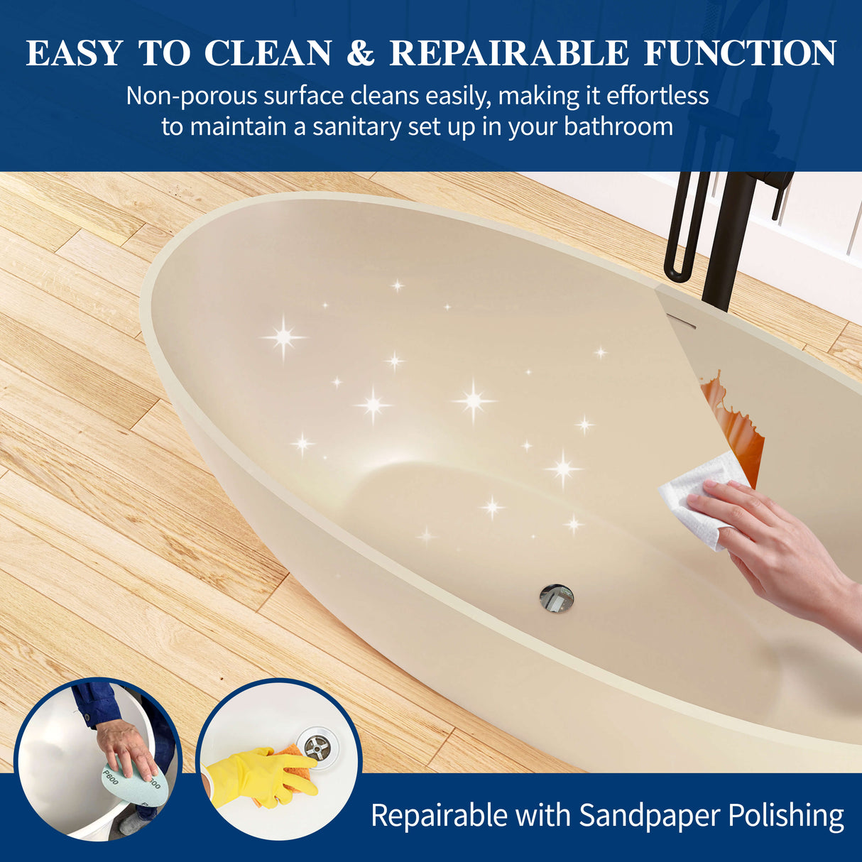 New England Home Goods Tulum 65" Freestanding Tub in Milk Coffee - Stone Resin Solid Surface