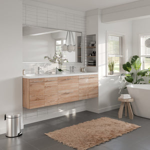 Axis 72 in. White Oak Wall Mount Double Sink  Bath Vanity with Acrylic Top and Integrated Sinks