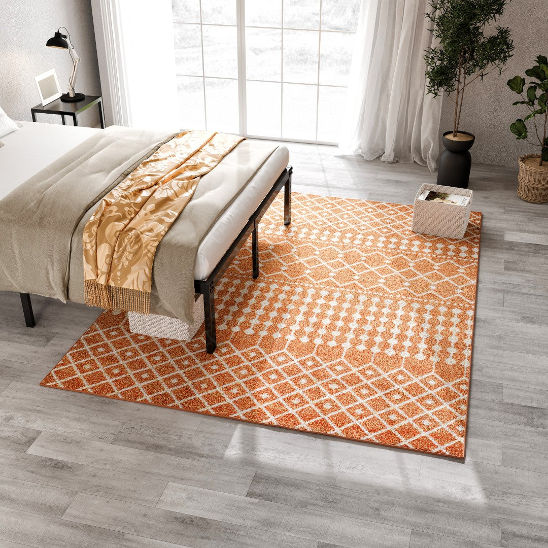 Eviva Grid 8' x 10' Geometric Orange/Cream Rug