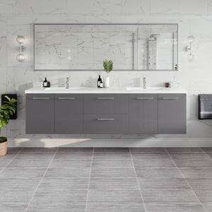 Lumina 84 in. Gray Wall Mount Double Sink  Bath Vanity with Acrylic Top and Integrated Sinks