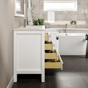 London 54 in. White Single Sink Bath Vanity with Carrara Quartz Top and Undermount Porcelain Sink