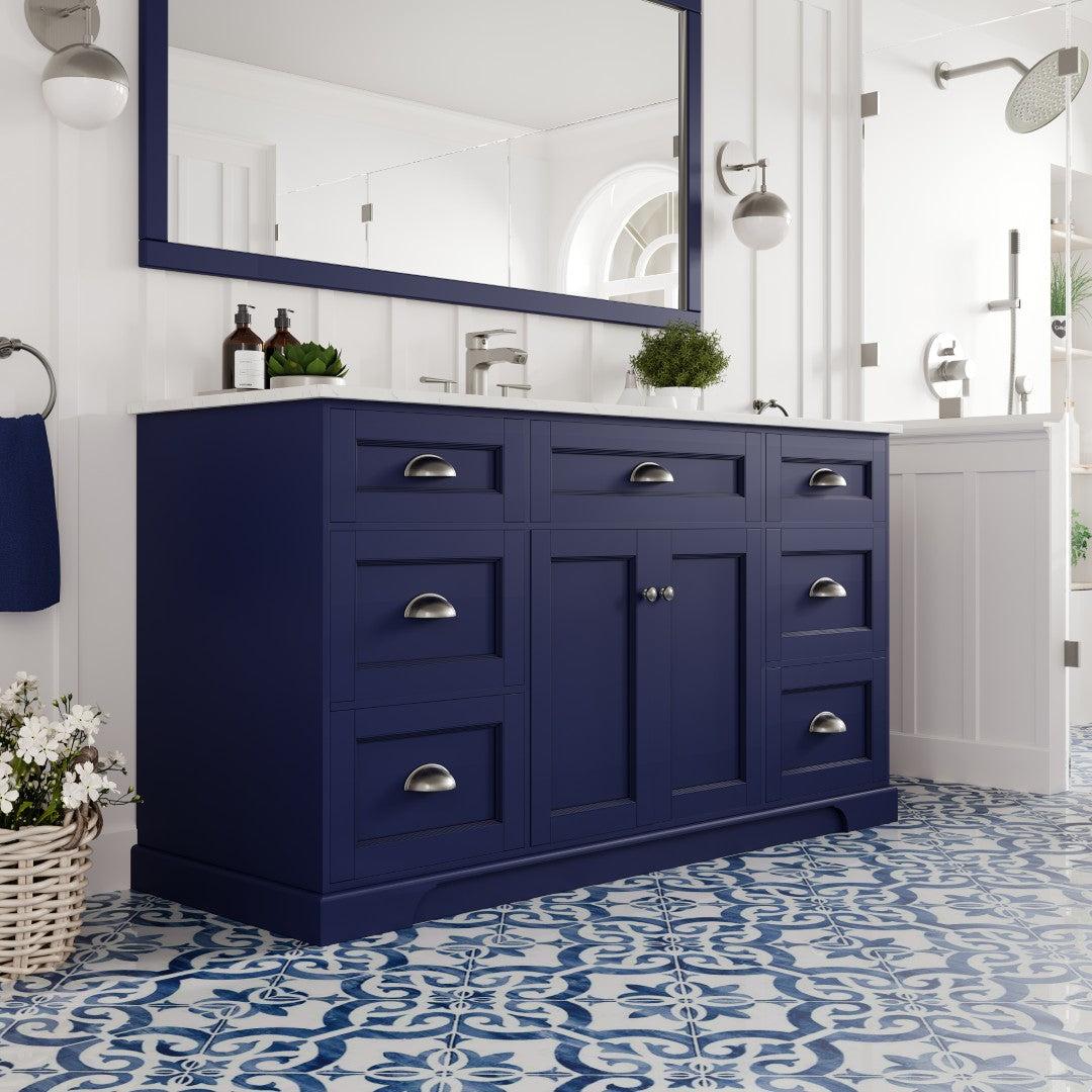 Epic 60 in. Blue Single Sink Bath Vanity with Carrara Quartz Top and Undermount Porcelain Sink
