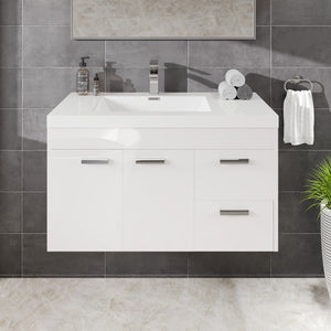 Lugano 36 in. White Wall Mount Single Sink Bath Vanity with Acrylic Top and Integrated Sink