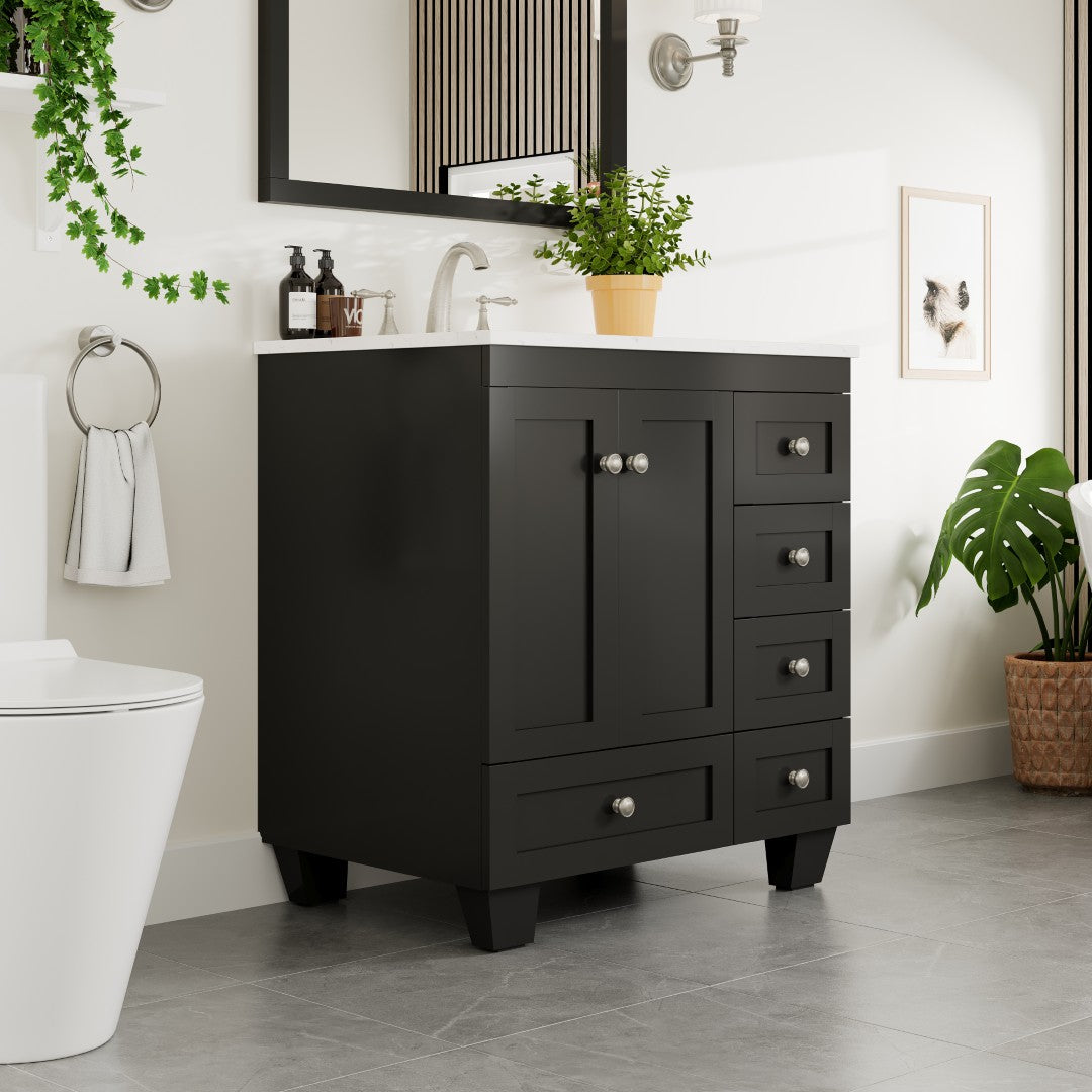 Acclaim 30 in. Espresso Single Sink Bath Vanity with Carrara Quartz Top and Undermount Porcelain Sink
