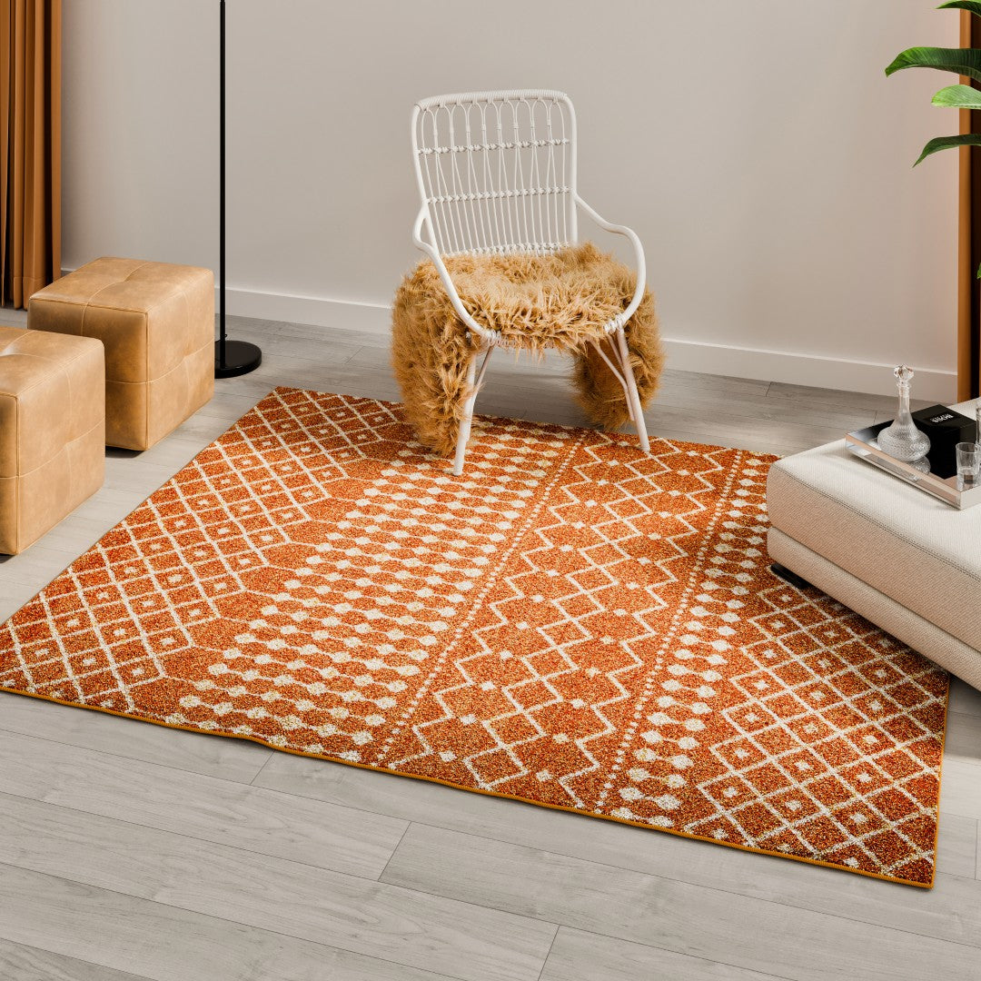 Eviva Grid 5' x 7' Geometric Orange/Cream Rug