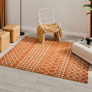 Eviva Grid 5' x 7' Geometric Orange/Cream Rug