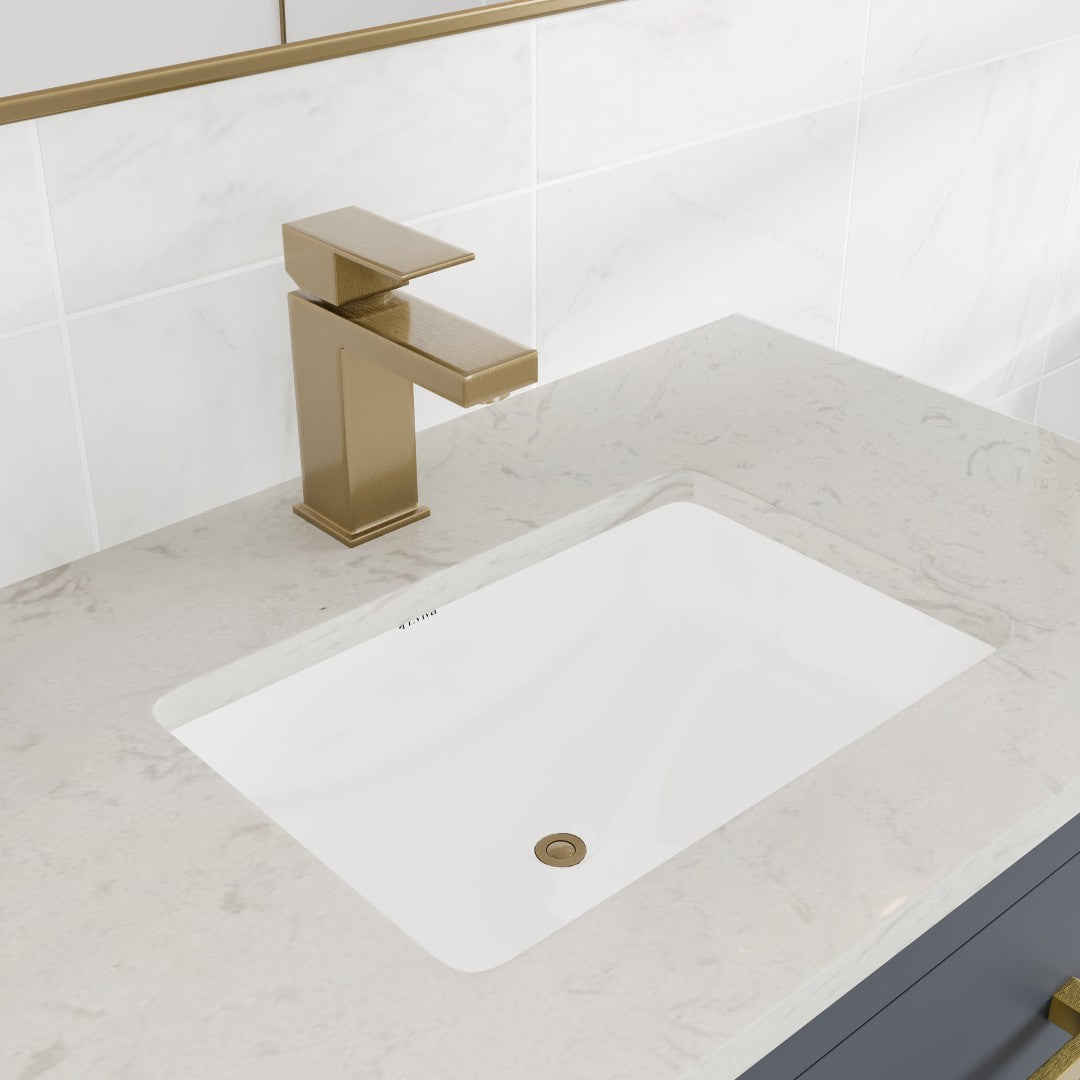 Curio 30 in. Dark Blue Single Sink Bath Vanity with Carrara Quartz Top and Undermount Porcelain Sink