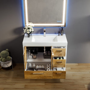 Grace 42 in. Natural Oak Single Sink Bath Vanity with Acrylic Top and Integrated Sink