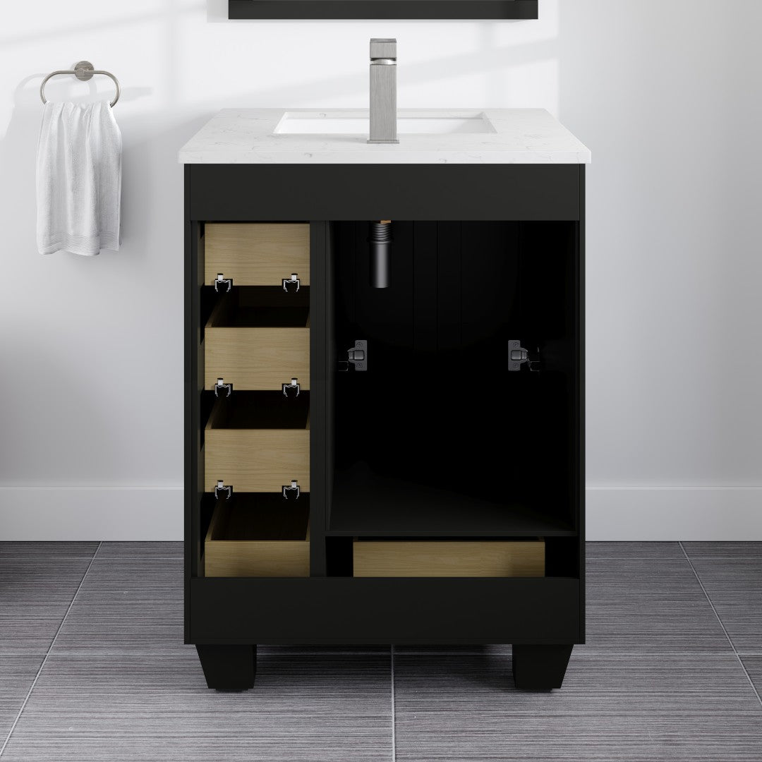 Acclaim 24 in. Espresso Single Sink Bath Vanity with Carrara Quartz Top and Undermount Porcelain Sink
