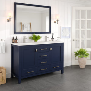 London 54 in. Blue Double Sink  Bath Vanity with Carrara Quartz Top and Undermount Porcelain Sinks
