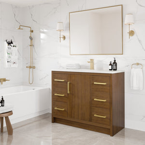 Curio 42 in. Walnut Single Sink Bath Vanity with Carrara Quartz Top and Undermount Porcelain Sink
