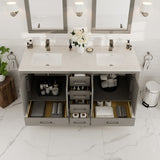 London 60 in. Gray Double Sink  Bath Vanity with Carrara Quartz Top and Undermount Porcelain Sinks
