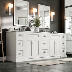 Epic 96 in. White Double Sink  Bath Vanity with Carrara Quartz Top and Undermount Porcelain Sinks
