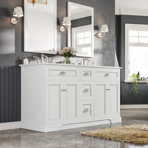 Epic 60 in. White Double Sink  Bath Vanity with Carrara Quartz Top and Undermount Porcelain Sinks